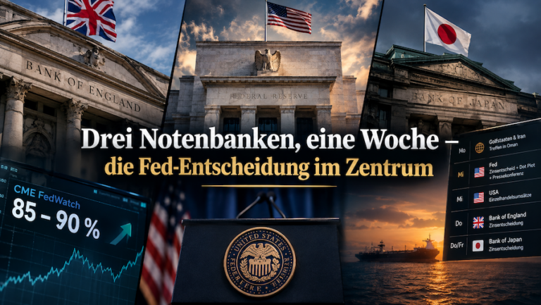 Drei Notenbanken, eine Woche — die Fed-Entscheidung im Zentrum