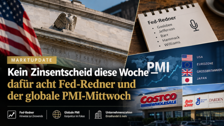 Kein Zinsentscheid diese Woche — dafür acht Fed-Redner und der globale PMI-Mittwoch